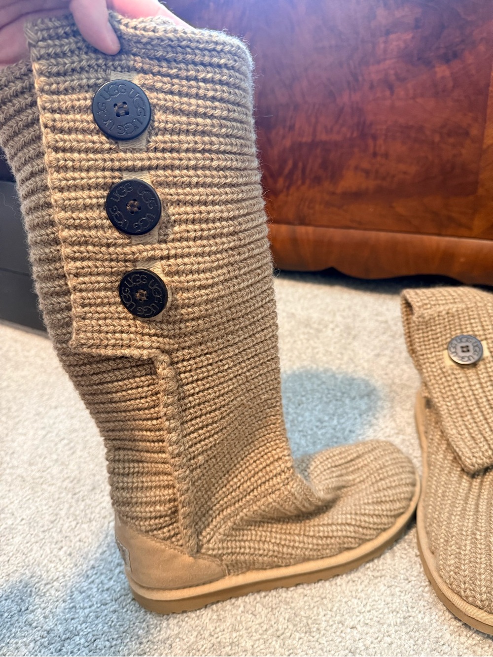 UGG Knit Button-Accent Tall Boots - Tan - Picture 2 of 8